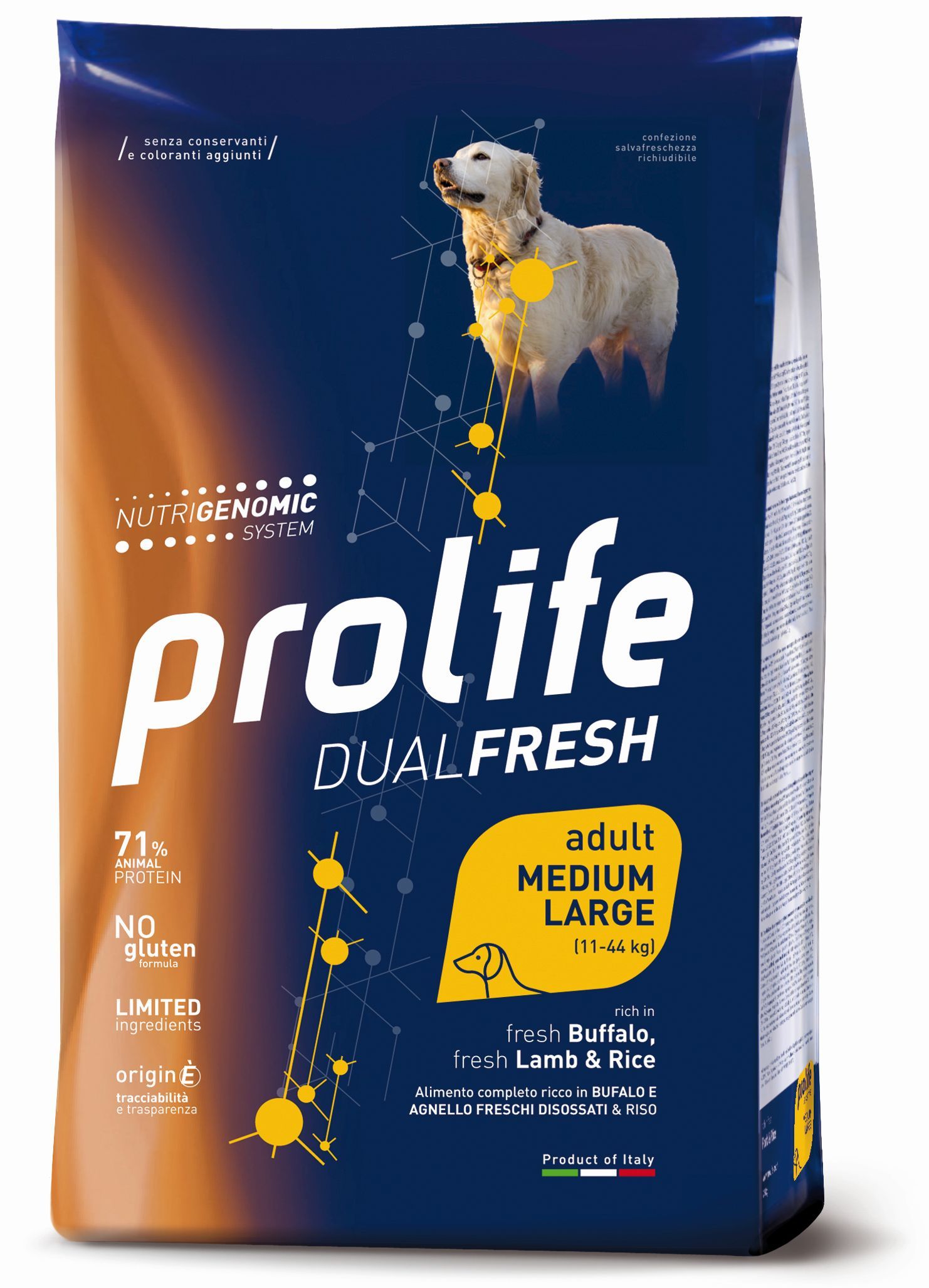 Prolife Dual Fresh Adult Medium/Large Bufalo Agnello e Riso 12kg Cane Prolife Dual Fresh Adult Medium/Large Bufalo Agnello e Riso 12kg Cane